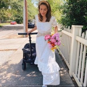 Gal Meets Glam White Maxi Short sleeve Ruffle hem dress